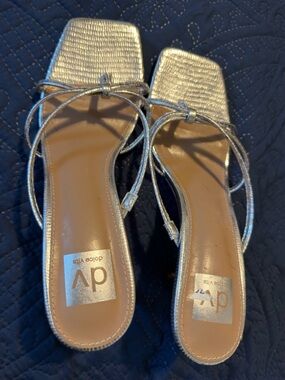 DV by Dolce Vita Silver Metallic Strappy Square-Toe Mules